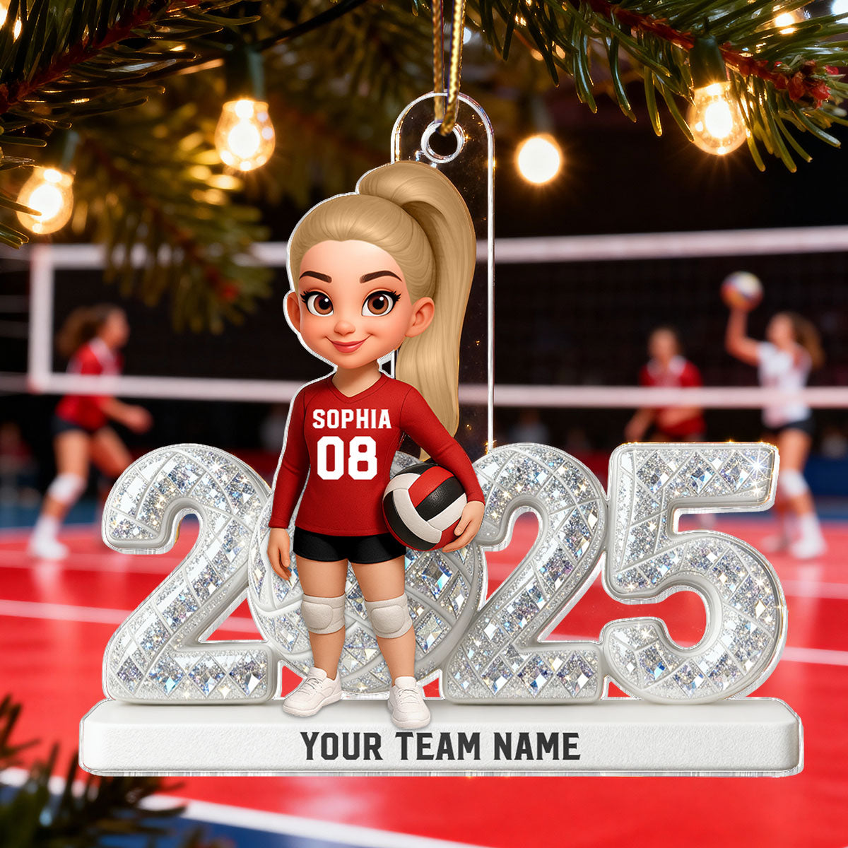 3D Effect Christmas Volleyball Player Keepsake - Personalized Acrylic Ornament - Gift For Volleyball Lovers, School Volleyball Team
