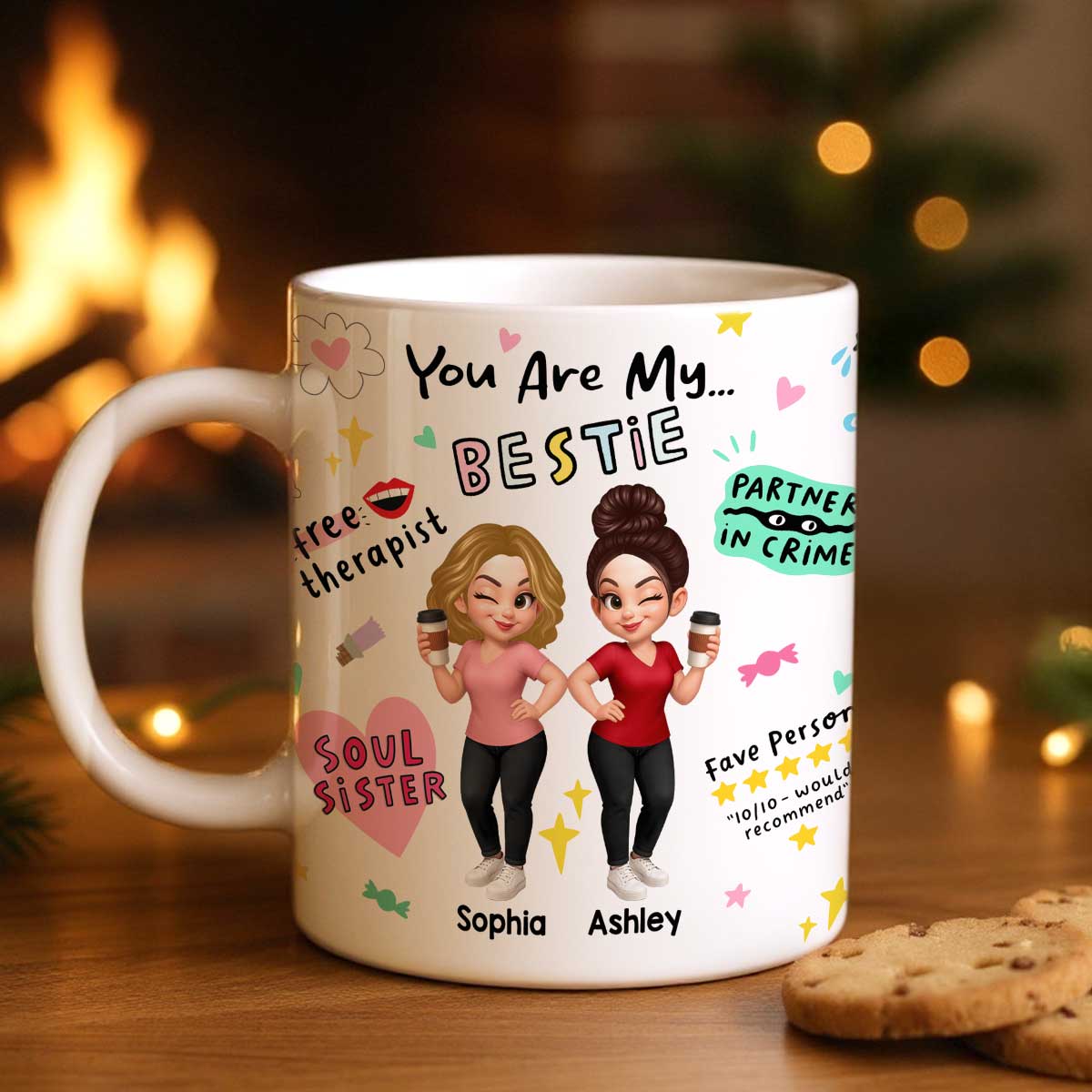 You Are My Bestie Partner in Crime Fave Person Colorful Pretty Best Friends Personalized Mug