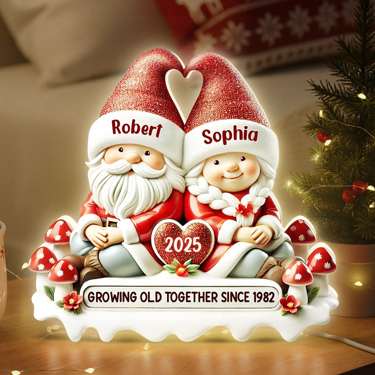 3D Effect Gnome Couple Growing Old Together Christmas - Personalized Light Box