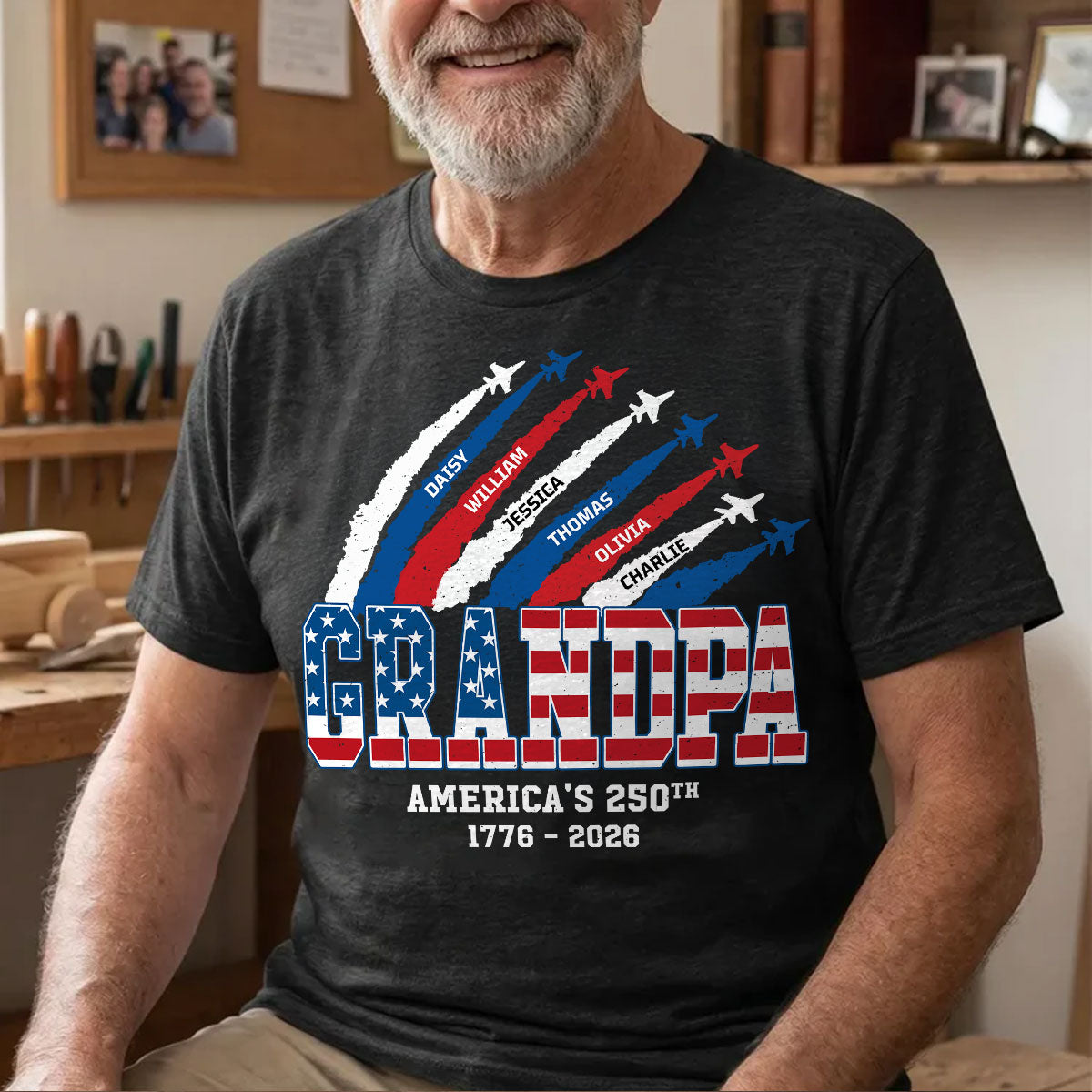 Proud Dad Grandpa Nation Flag American 250th Anniversary - Personalized Shirt - Cool Father's Day Gift For Dad, Grandpa