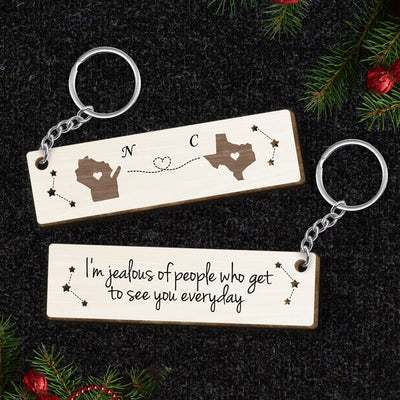 I'm Jealous Of People Who Get To See You Everyday Personalized Wooden Keychain, Christmas Brithday Just Because Gifts for Boyfriend, Girlfriend, Long Distance Relationship Gift