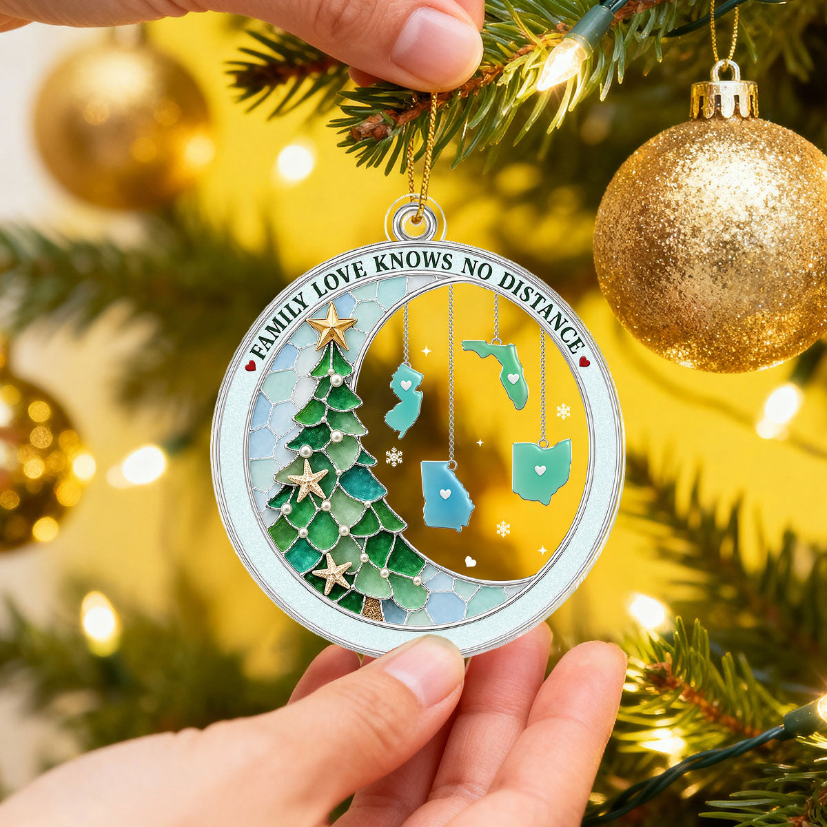 Family Love Knows No Distance 2D Flat Printed - Personalized Acrylic Ornament - Christmas Gift For Family