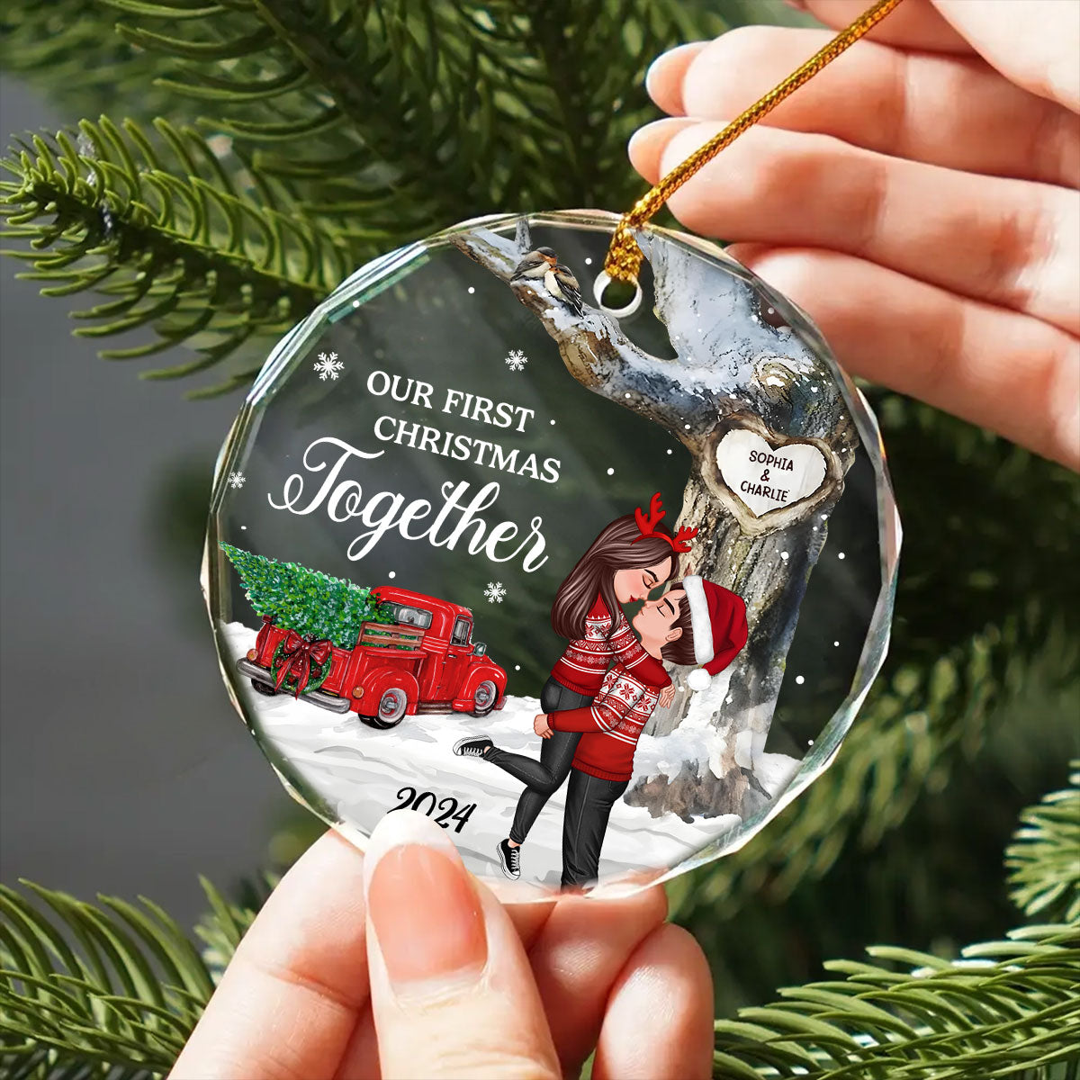 God Gave Me You Couple Hugging Kissing Personalized Crystal Glass Ornament, Christmas Gift For Husband Wife, Anniversary Gift