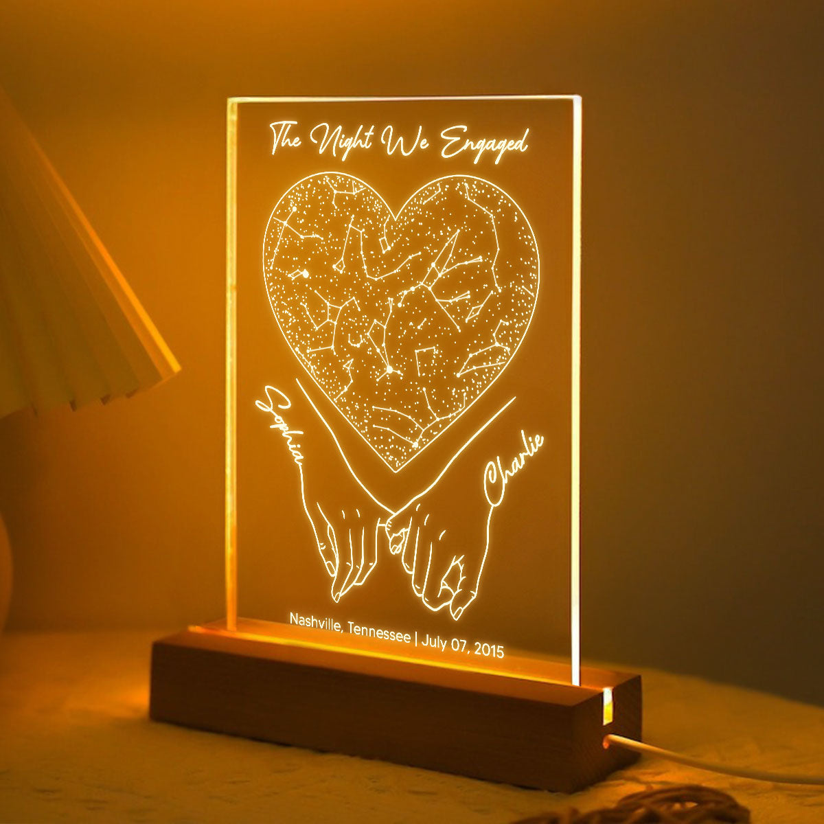 Fingers Hooked Heart Custom Star Map Personalized Acrylic Plaque With LED Night Light, Perfect Anniversary Gift, Love Keepsake For Her, For Him