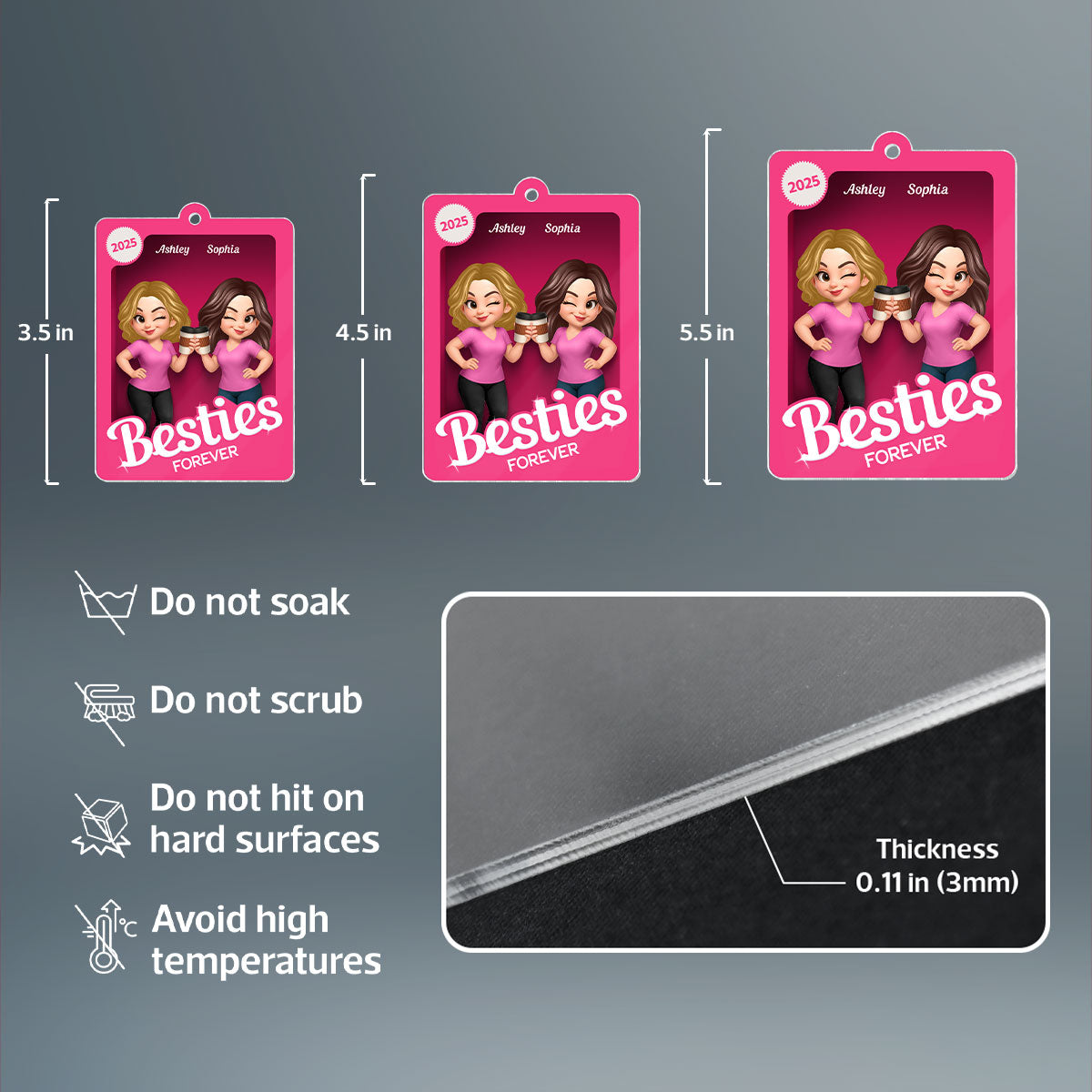 Besties Sisters 3D Effect Pink Toy Box - Personalized Acrylic Ornament - Gift for Besties, Best Friends
