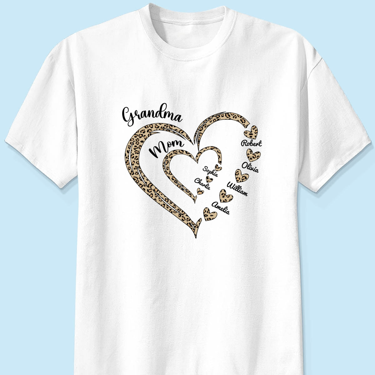 Leopard Grandma Mom Heart In Heart Personalized Shirt