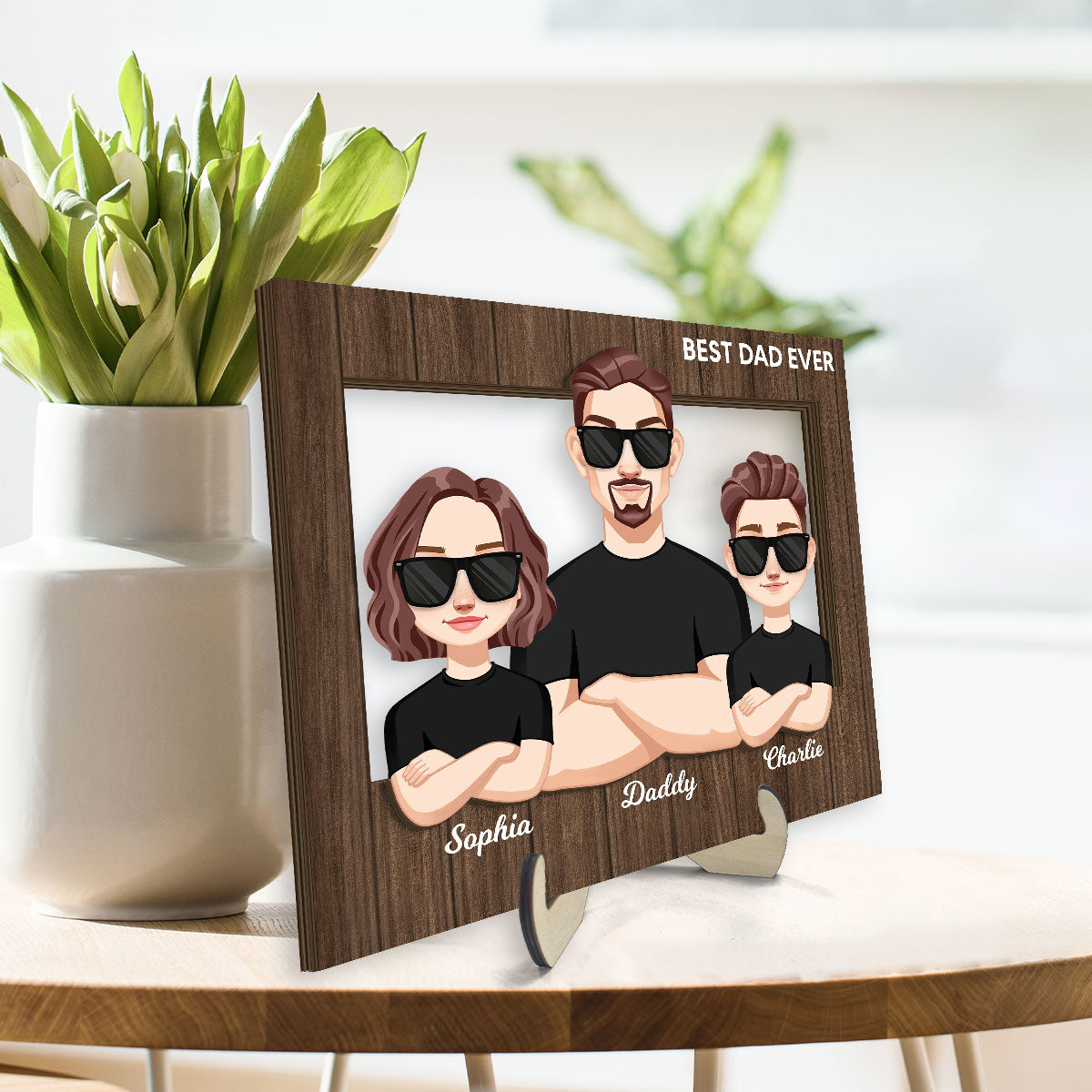 Vector Man Dad Grandpa And Kids Personalized 2-Layer Wooden Plaque