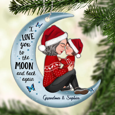 Grandma Holding Kid On Moon Gift For Grandson Granddaughter Personalized Acrylic Ornament