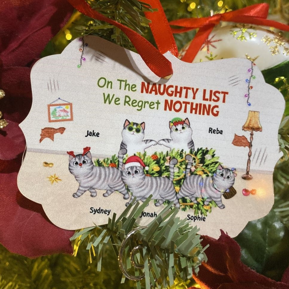 Naughty Cats Regret Nothing Personalized Christmas Ornament