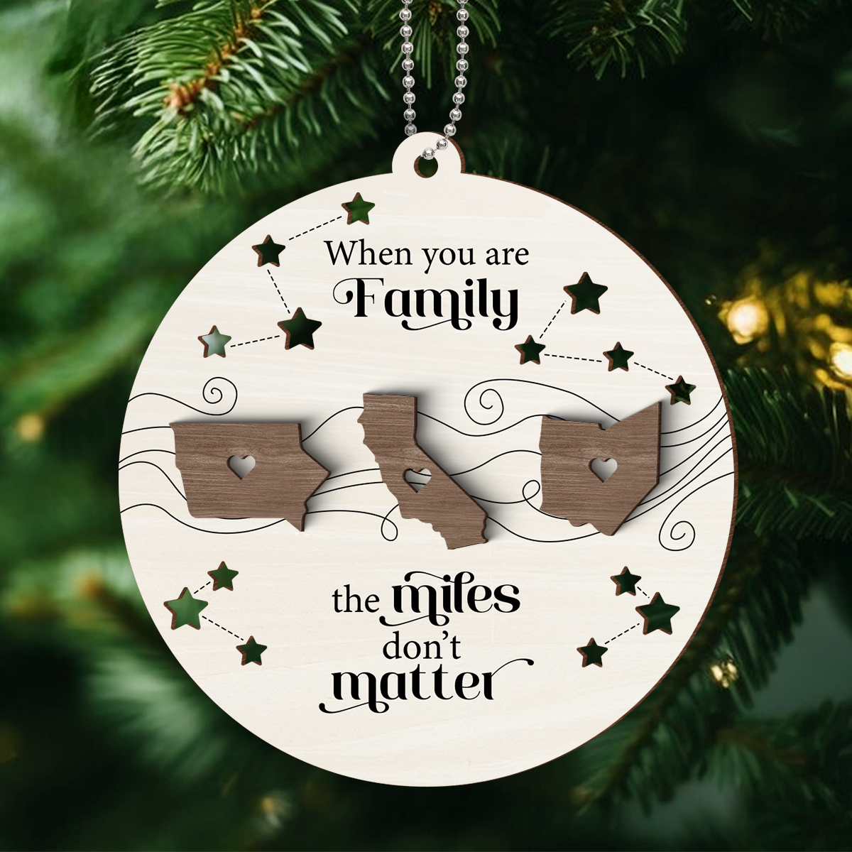 Togetherness for Long Distance Family, Friends, or Sisters - Personalized 2-Layered Wooden Ornament