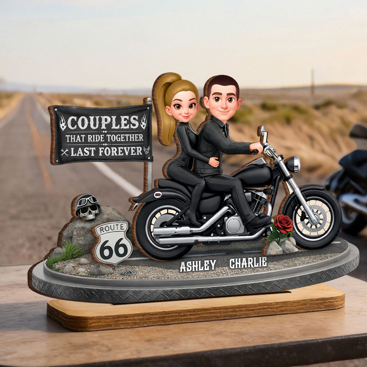 Couples That Ride Together Last Forever - Personalized 2 Layer Standing Wooden Plaque - Gift for Couple