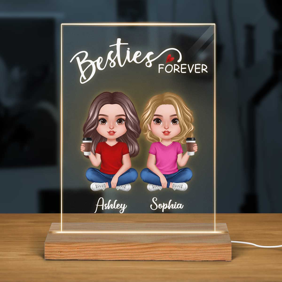 Doll Besties Sitting Realistic Personalized Acrylic LED Night Light