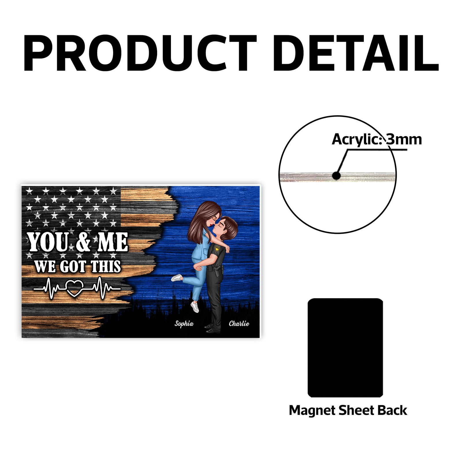 Hero Couple Hugging Kissing Half Flag  Gift by Occupation Gift For Her Gift For Him Personalized Acrylic Fridge Magnet