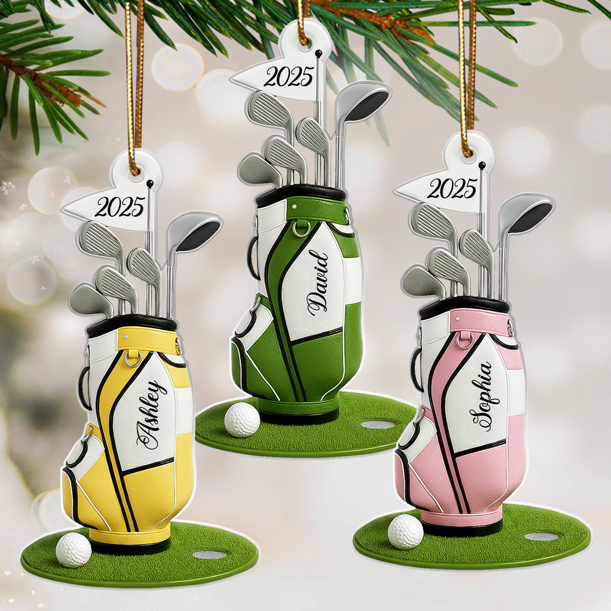 Custom Golf Bag Christmas Acrylic Ornament – Personalized Christmas Gift for Golf Lovers