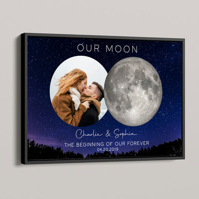 Our Moon Couple Custom Photo Moon Phase Art Anniversary Gift For Him, Gift For Her Wedding Gift Personalized Poster
