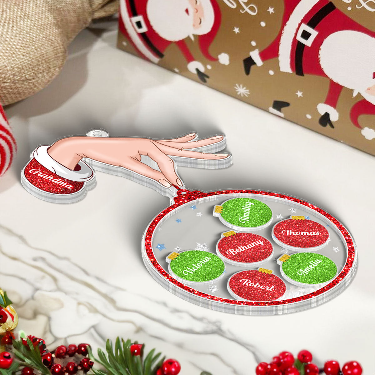 Grandma Hand Holding Christmas Ornament Personalized Shaker Ornament