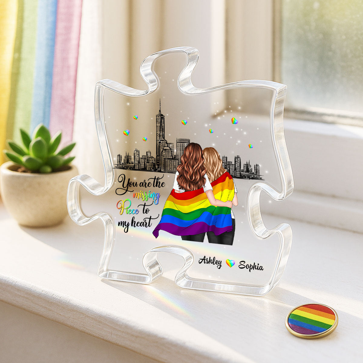 Pride Month LGBT Couple You Are My Missing Piece Personalized Puzzle Acrylic Block Plaque