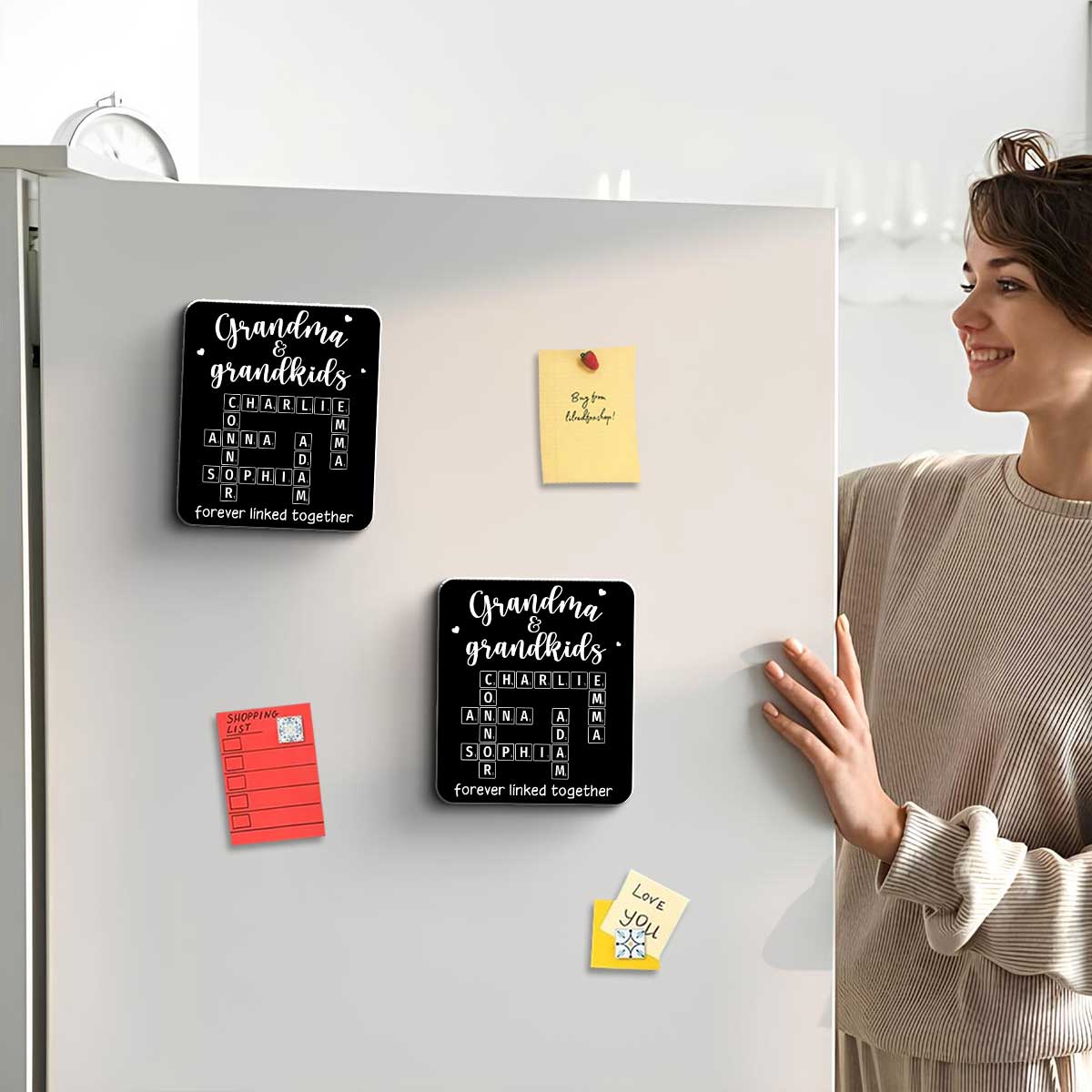 Grandma Grandpa & Grandkids Forever Linked Together Personalized Acrylic Fridge Magnet