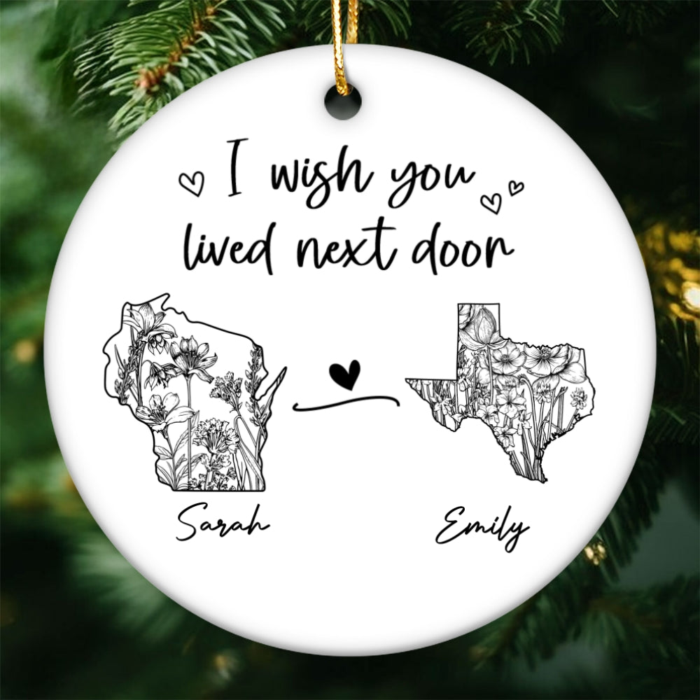 Togetherness Keepsake Long Distance Outline Wildflower State Map Personalized Ceramic Ornament