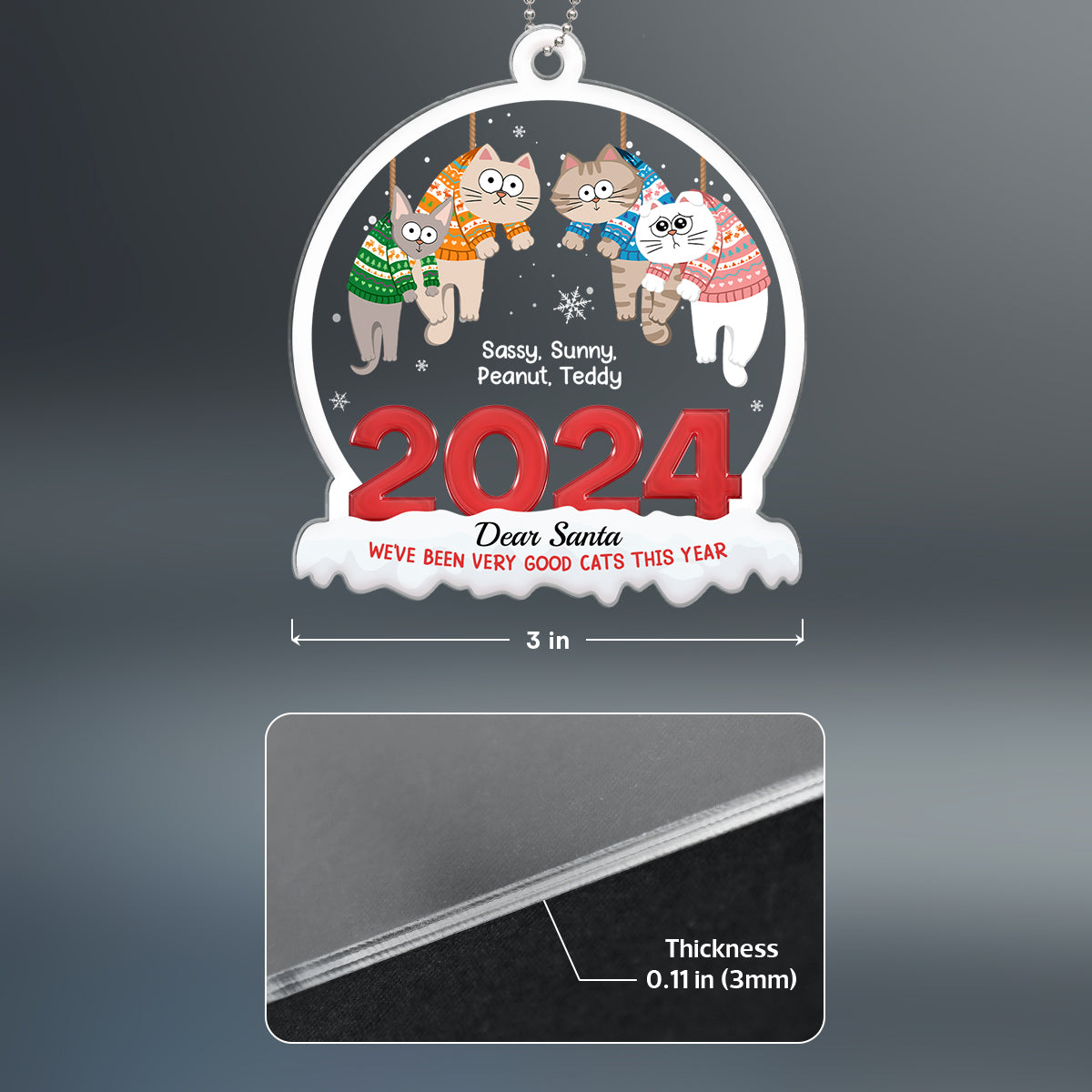 On The Naughty List We Regret Nothing, Hanging Cats Personalized Acrylic Ornament