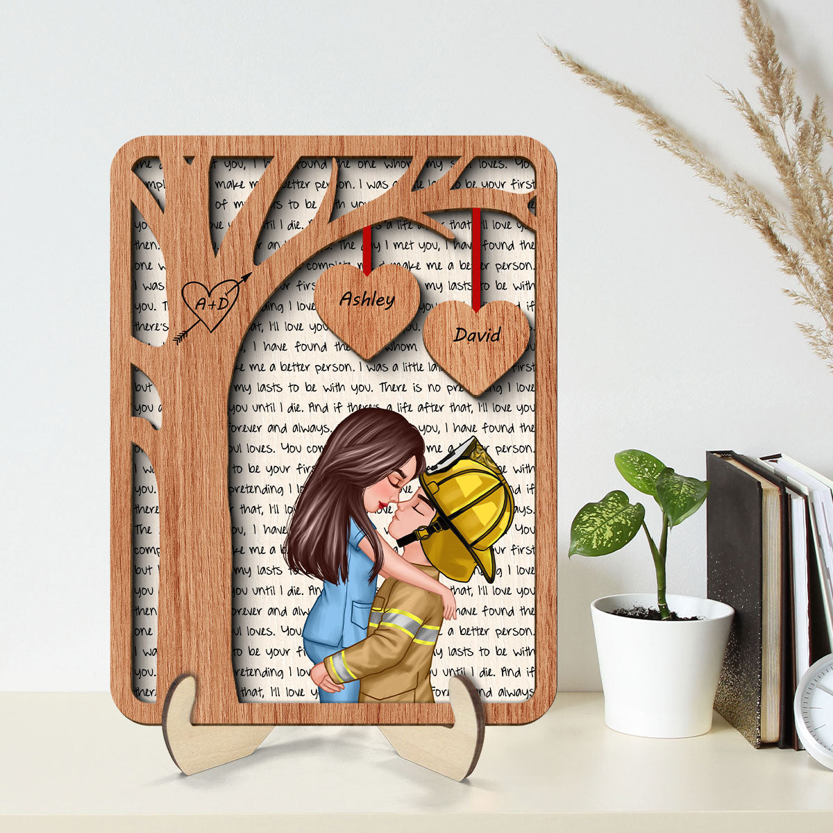 Couple Under Tree Love Valentine‘s Day Gifts by Occupation Gift For Her Gift For Him Firefighter, Nurse, Police Officer Personalized 2-Layer Wooden Plaque