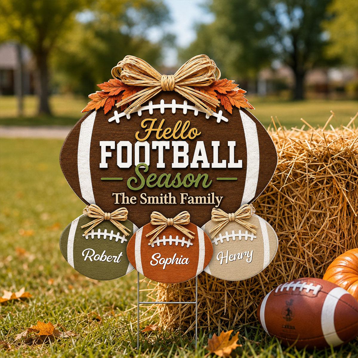 Family Hello Football Season - Personalized Yard Sign - Football Season Decor For Family
