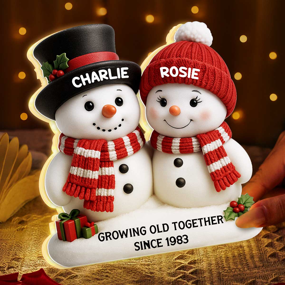 Christmas Snowman Couple Growing Old Together - Personalized Light Box - Gift For Couple