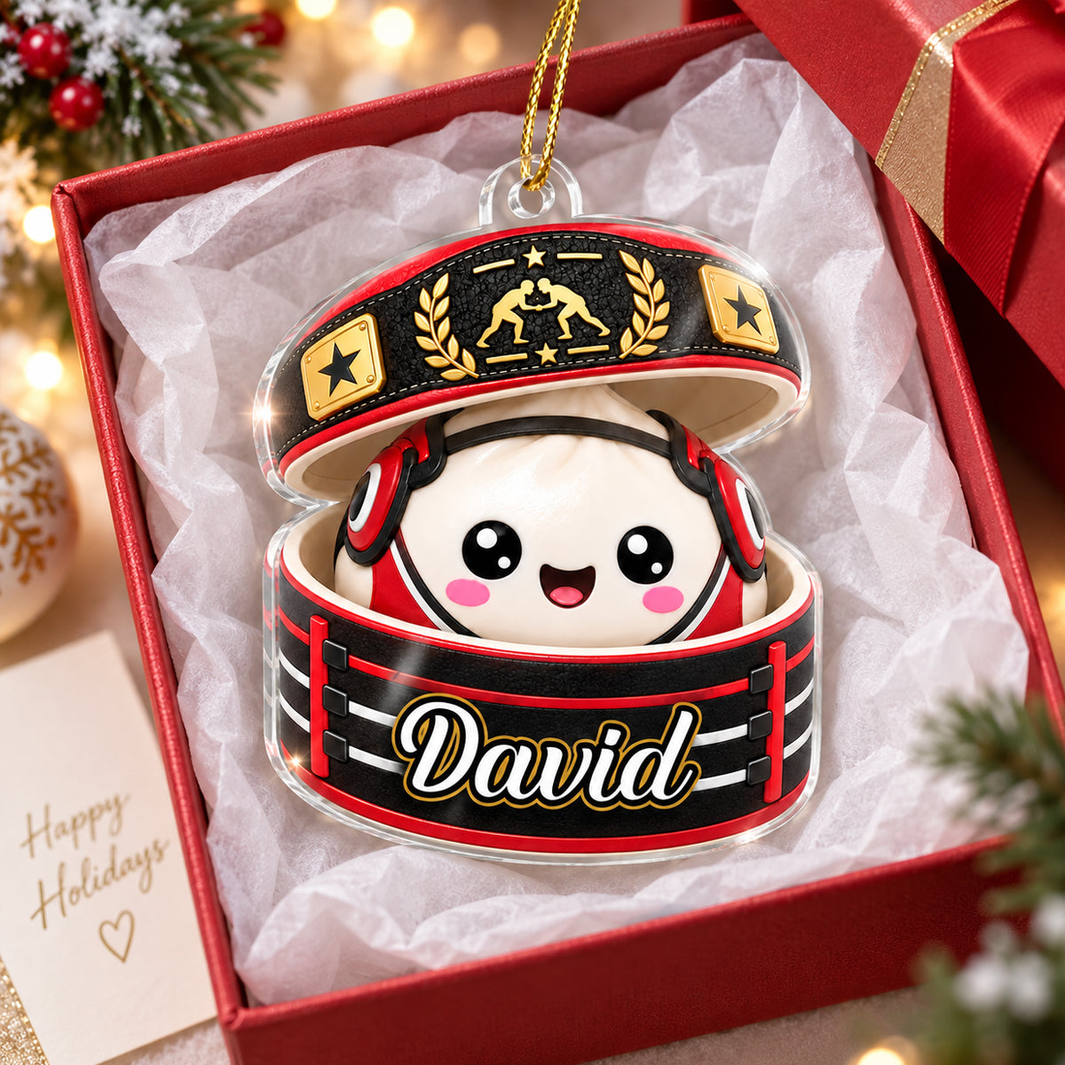 Custom Wrestling Dumpling Squishy Style - Personalized Acrylic Ornament - Christmas Gift for Son, Daughter, Grandkids