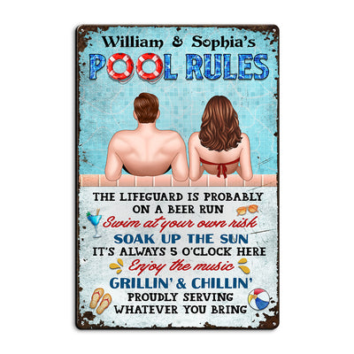 Couple Pool Rules Personalized Metal Sign
