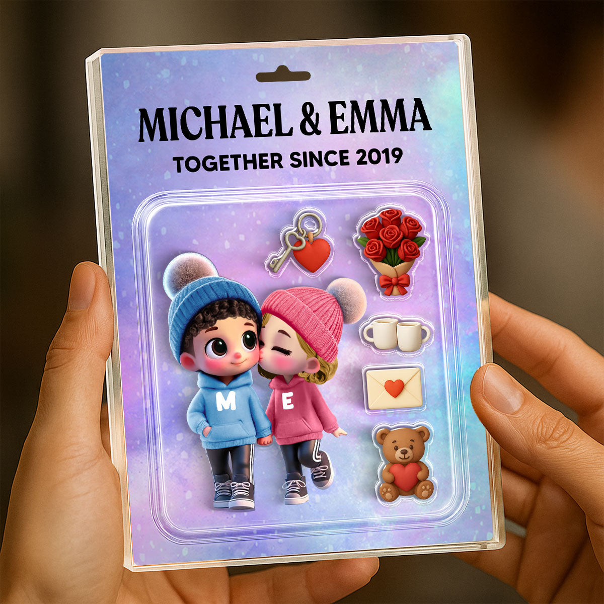 3D Effect Cute Cartoon Couple Custom Figure Personalized Acrylic Block Plaque