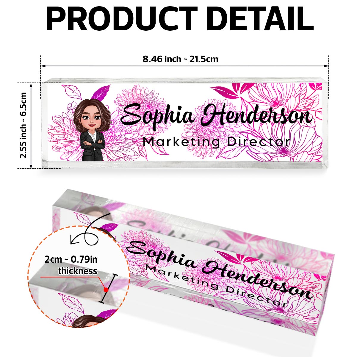Floral Line Art Woman Man Office Personalized Desk Name Plate| Unique Gift For Colleagues, Boss