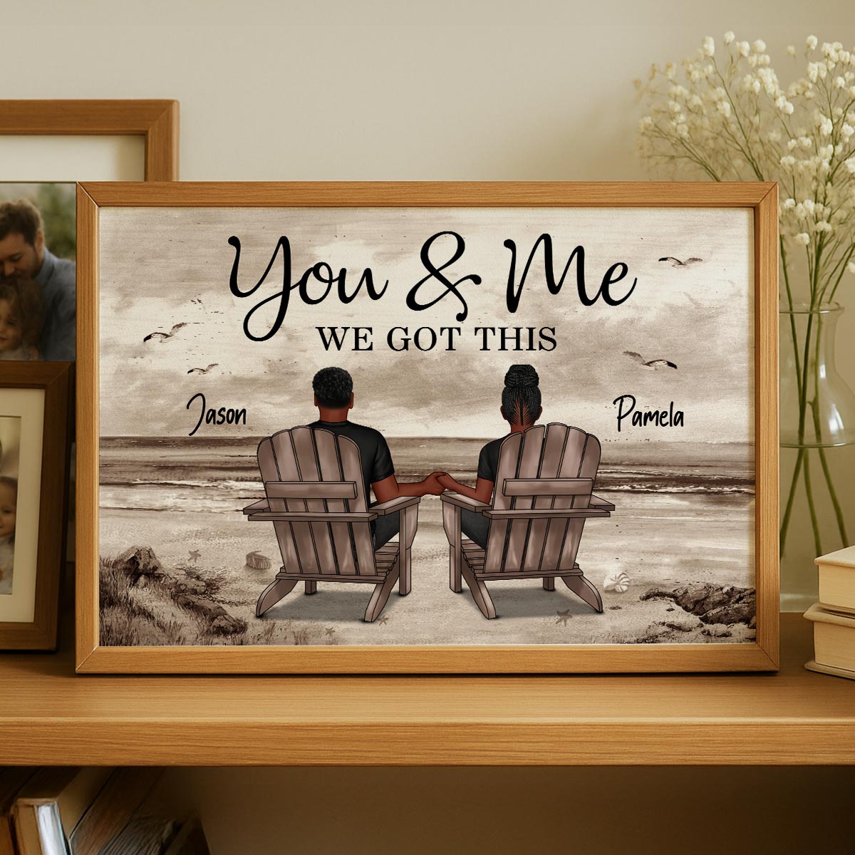 Eternal Love Couple Beach Landscape Retro Vintage Personalized Poster, Heartfelt Anniversary Gift, Wedding Gift, Birthday Gift For Couple, For Him, For Her