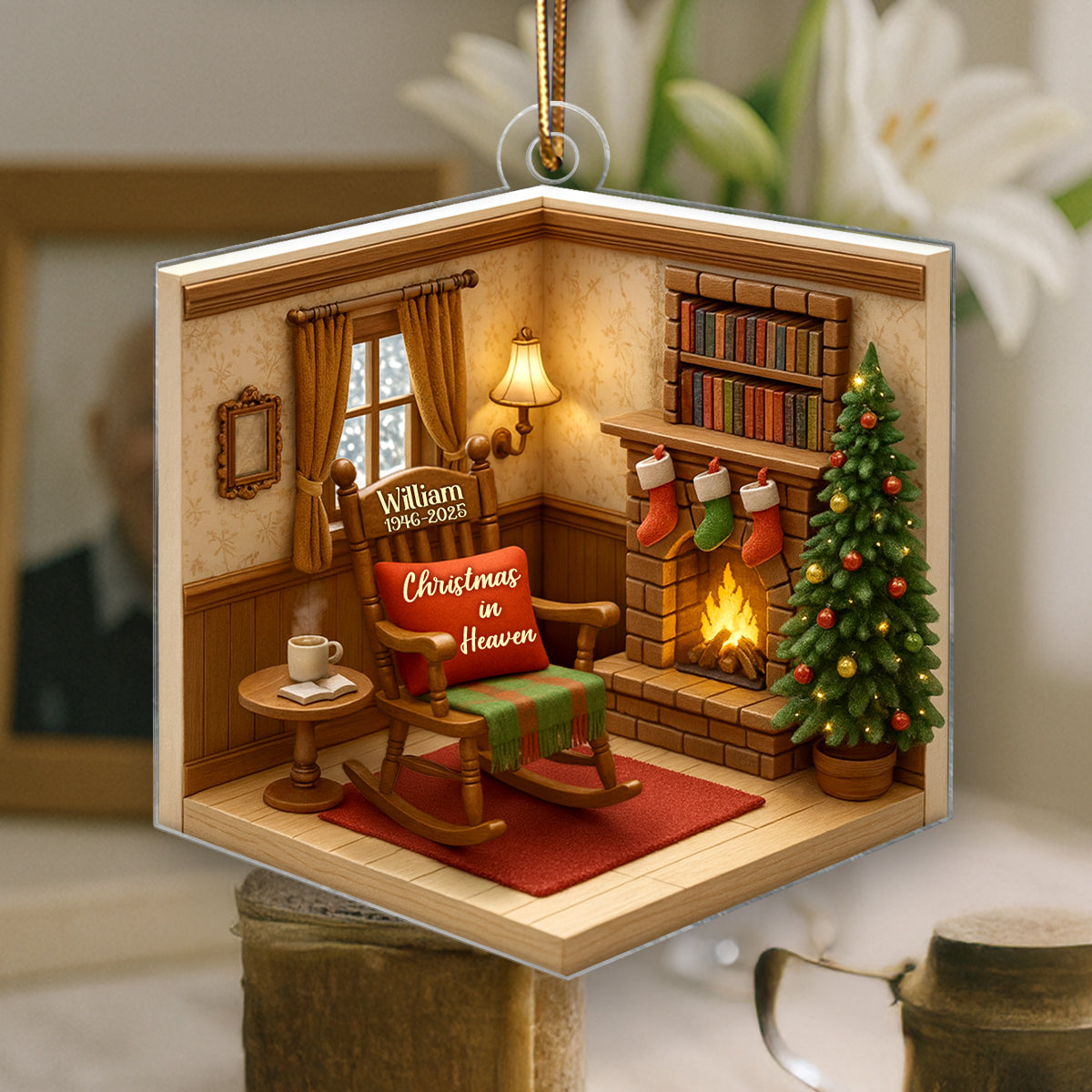 Interior 3D House Personalized Acrylic Ornament, Memorial Christmas Ornament For Grandma/Grandpa, For Mom/Dad