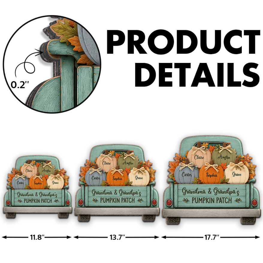 Grandma Grandpa's Pumpkin Patch Truck 2D Flat Printed - Personalized Door Hanger - Fall Season Decor For Grandparents