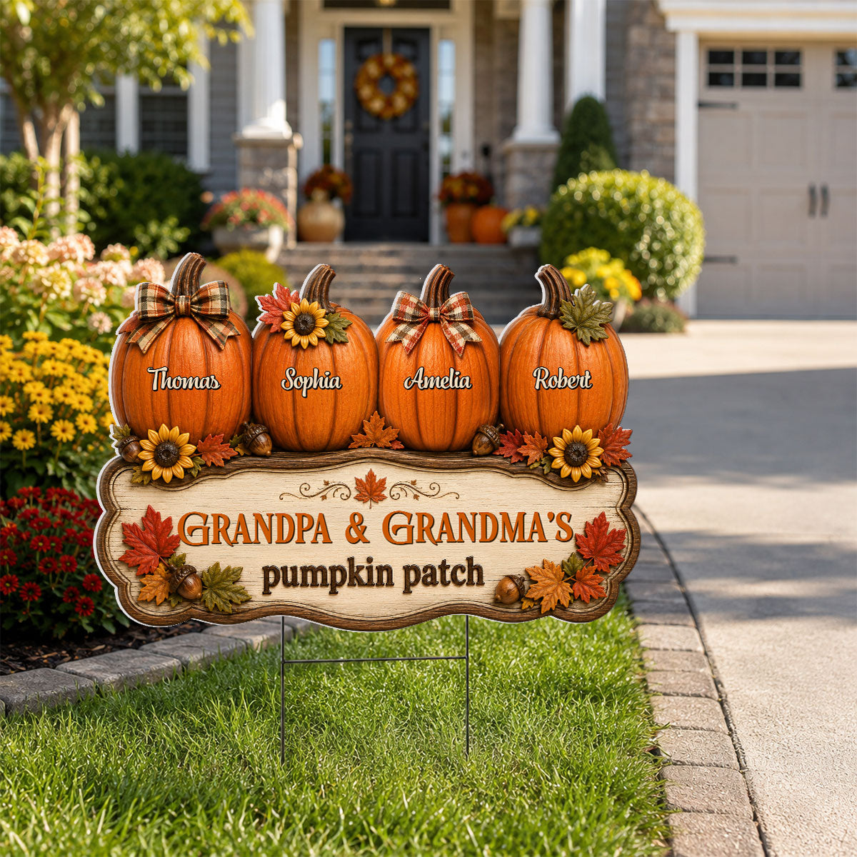 Cozy Fall Vibe Grandpa Grandma's Pumpkin Patch - Personalized Yard Sign - Fall Decor For Grandparents