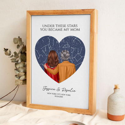 Under These Stars You Became My Mom Personalized Poster, Custom Star Map By Date & Location, Constellation Map, Birthdays, Gift for Mom