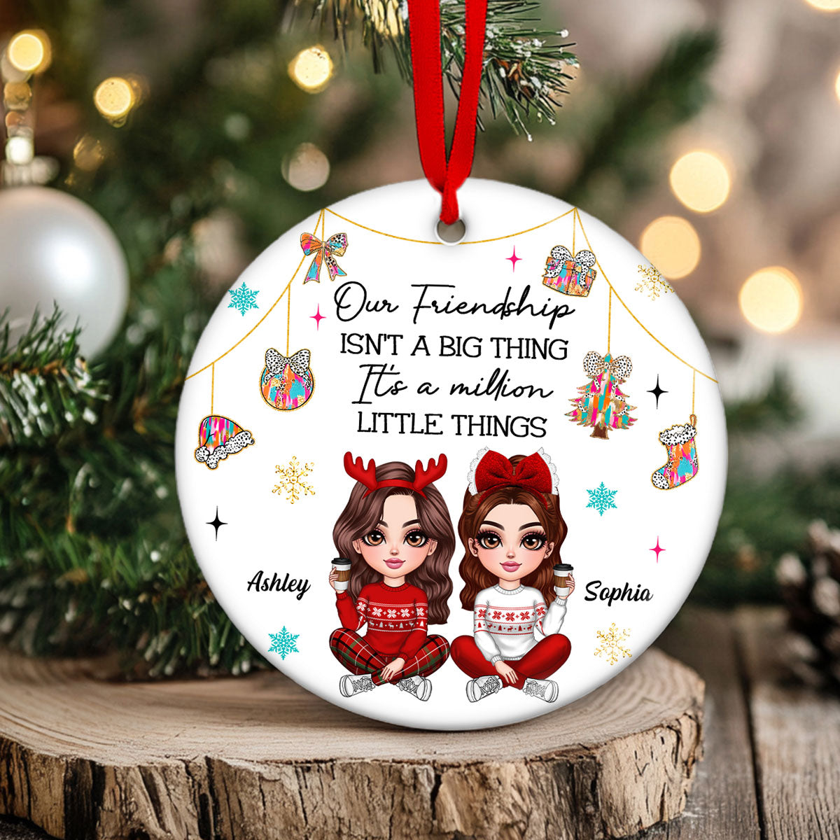 Pretty Girls Friendship Million Little Things Colorful Dalmatian Pattern Personalized Circle Ceramic Ornament