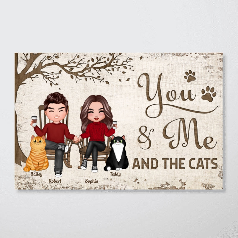 Couple And Cats Sitting Under Tree Personalized Poster