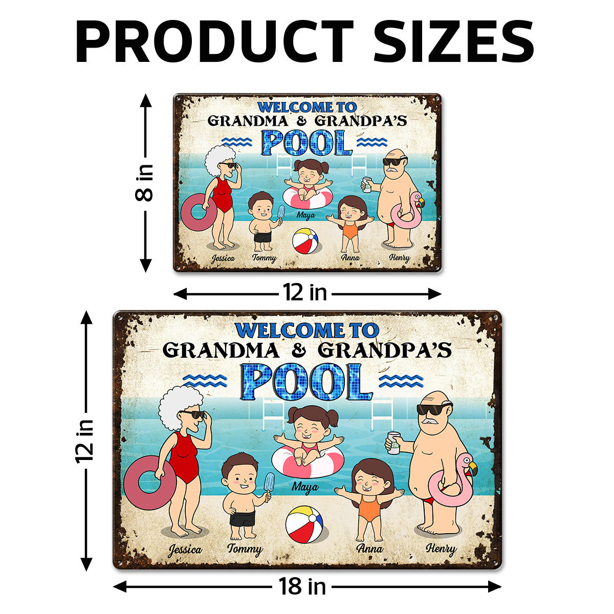 Funny Cartoon Welcome To Grandma Grandpa Pool Personalized Metal Sign