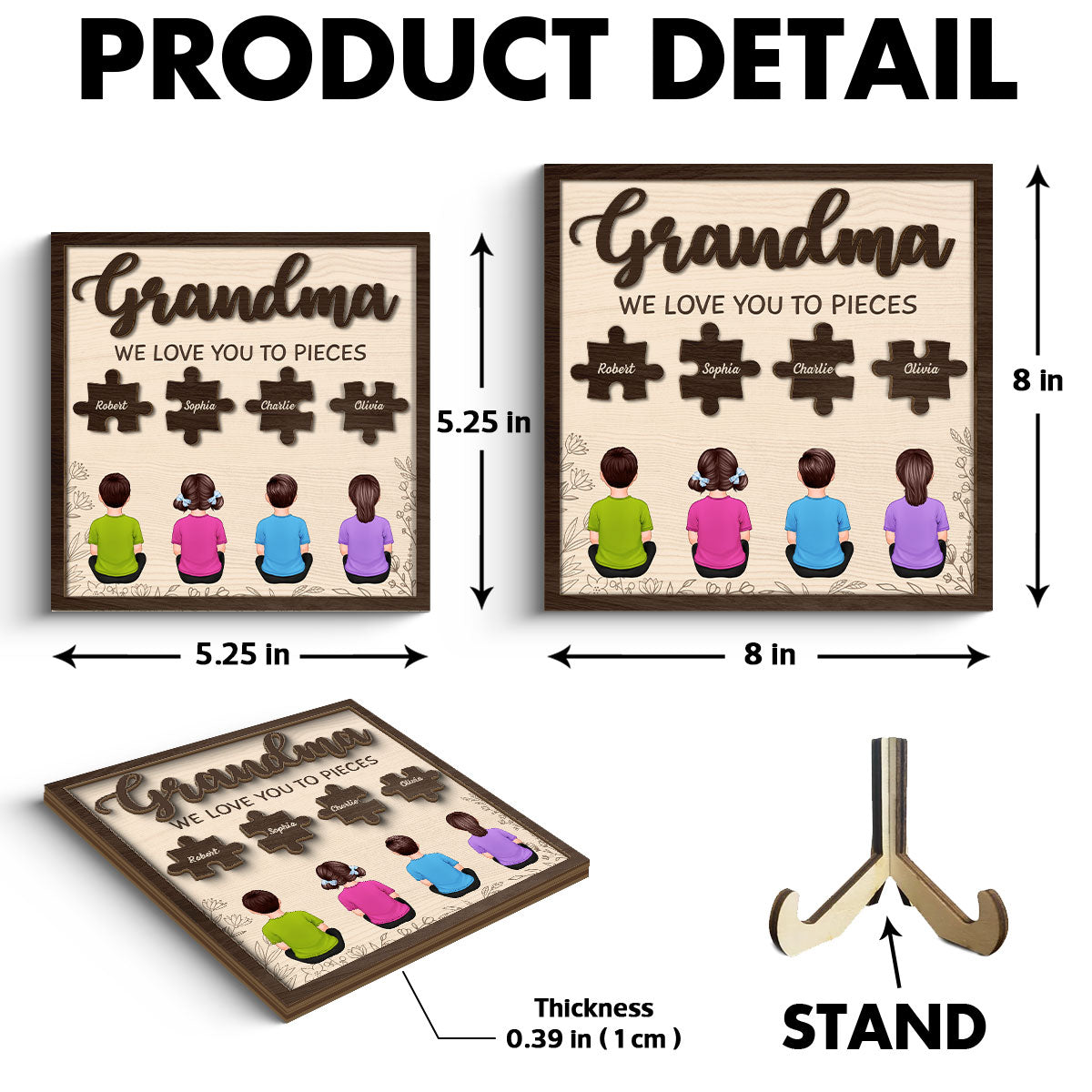 Grandma We Love You To Pieces Personalized 2-Layer Wooden Plaque
