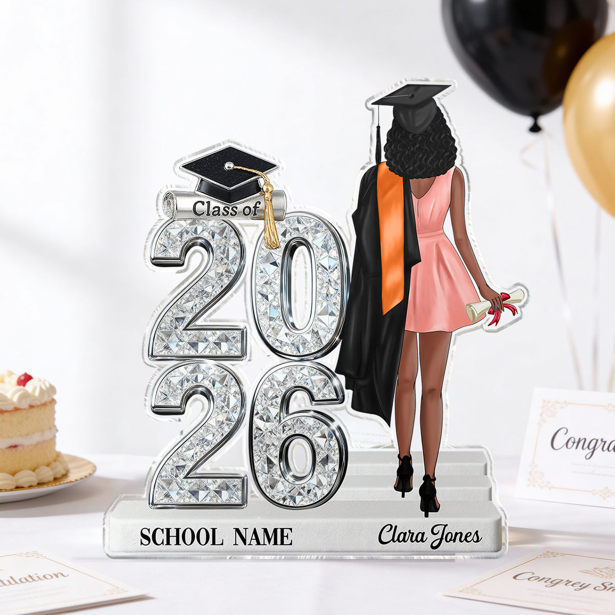 Class Of 2026 2027 Back View Senior Shiny Effect 2D Flat - Personalized Acrylic Block Plaque - Graduation Gift For Graduates, Daughter, Son