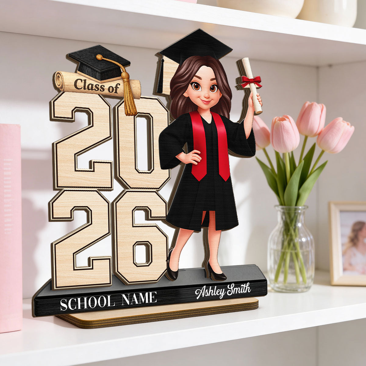 Class Of 2026 2027 Senior 2D Flat - Personalized 2-Layered Wooden Plaque - Graduation Gift For Graduates, Daughter, Son