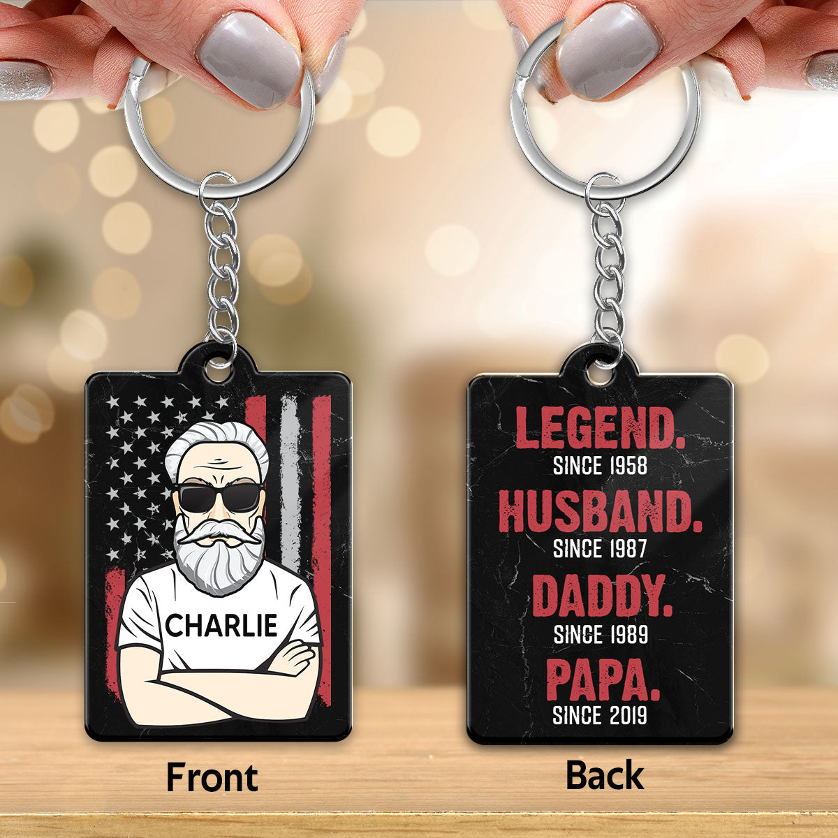 The Legend Grandpa Old Man Flag Personalized Acrylic Keychain