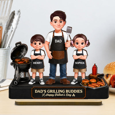 BBQ Dad's Grilling Buddies The Grill Master - Personalized 2-Layered Wooden Plaque - Father's Day Gift For Dad, Husband