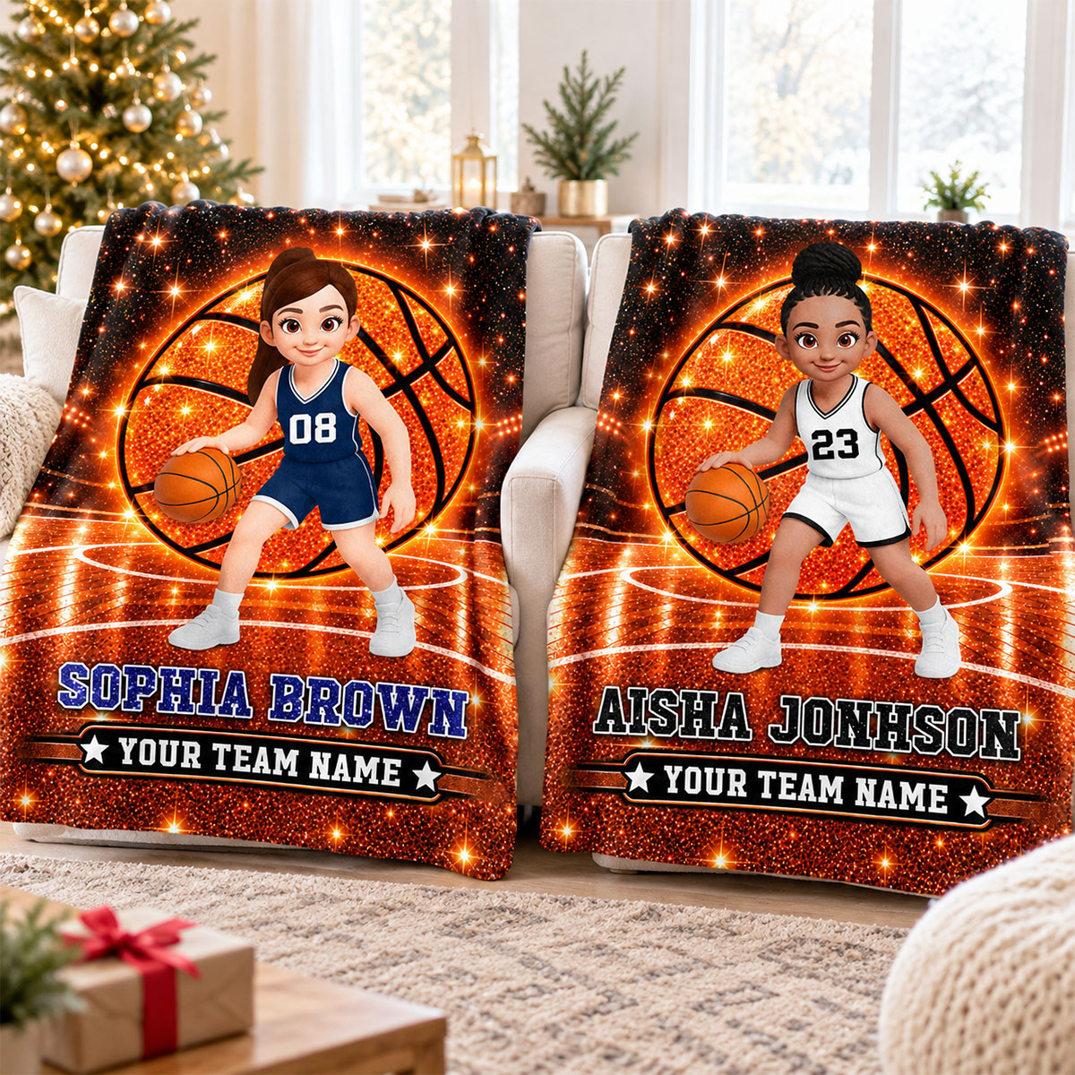 Basketball Girl Player Custom Name And Team Name - Personalized Fleece Blanket - Christmas Gift For American Basketball Players, Basketball Lovers, Granddaughter, Daughter