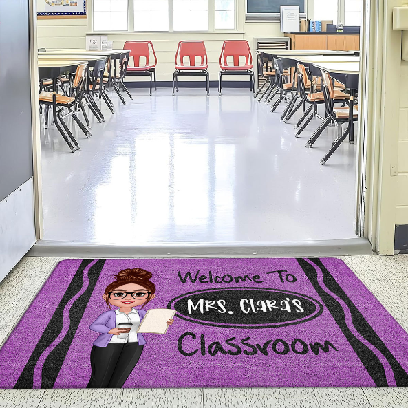 Teacher Crayon Welcome To Classroom - Personalized Doormat - Back To School Gift, Classroom Decoration