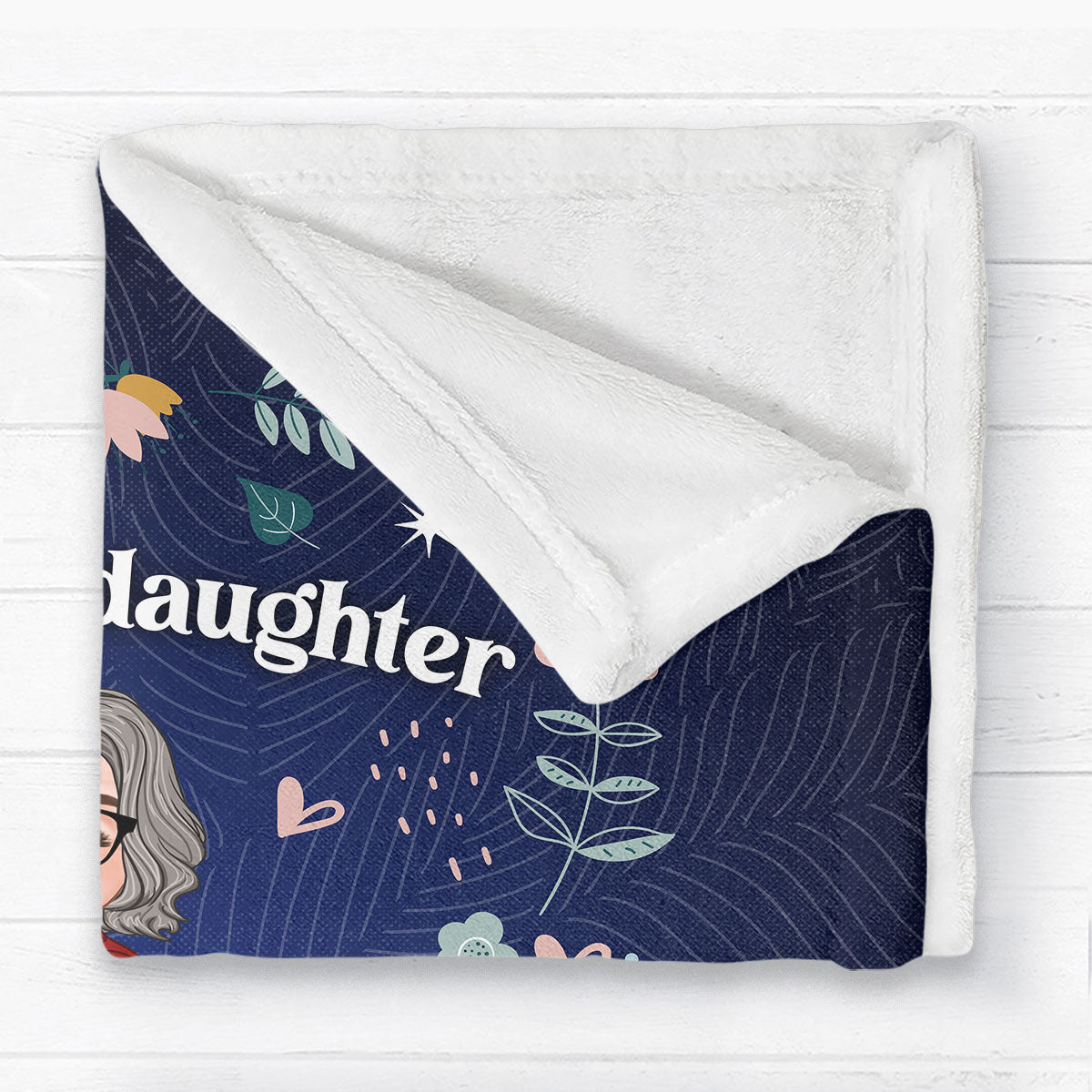 Grandma & Granddaughter Hugging Gift For Adult Teenage Granddaughter Floral Personalized Fleece Blanket