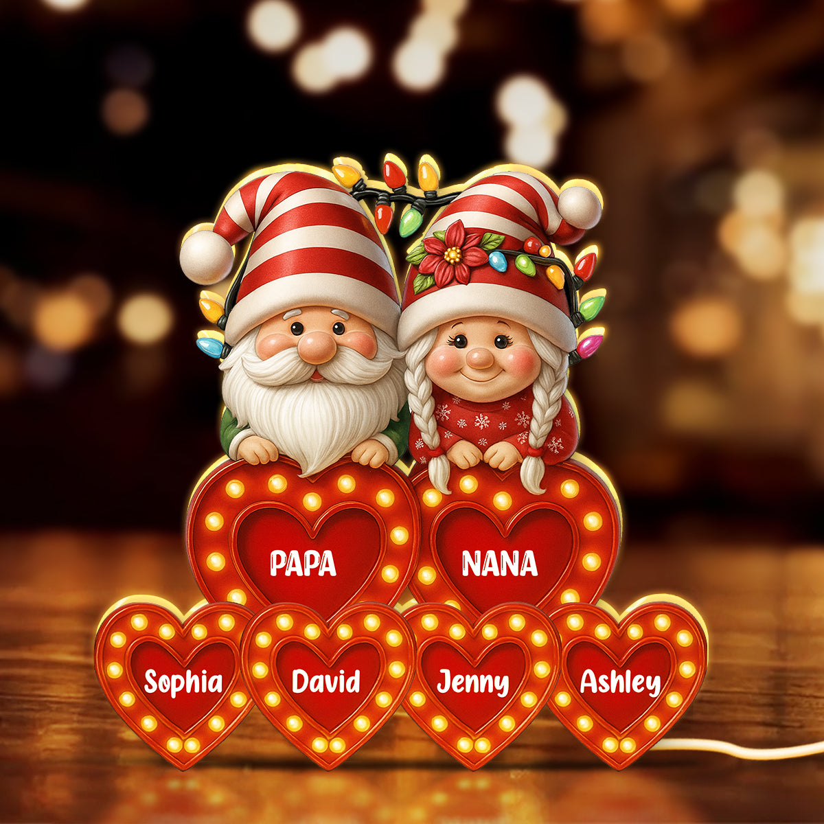 Holiday Gnomes Grandparents Grandkids Names Personalized Light Box, Christmas Decor for Grandma, Grandpa