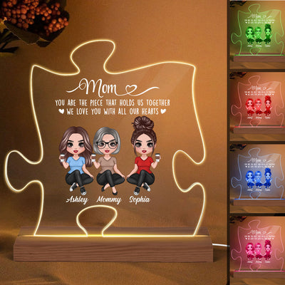 Mom The Piece Holds Us Together Doll Mom & Daughter Puzzle Shaped Personalized Custom Shape Acrylic LED Night Light