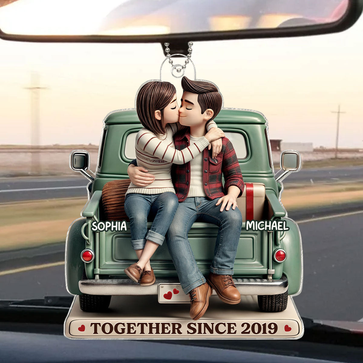 3D Effect Couple On Truck Personalized Acrylic Car Hanger Ornament, Heartfelt 2025  Gift For Couple, For Him, For Her, Boyfriend, Girlfriend, Husband, Wife